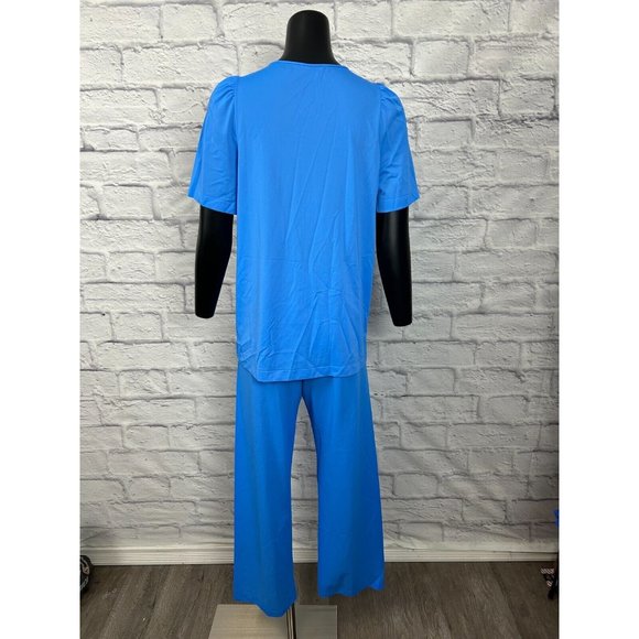 Shadowline Floral Neckline Button Up Blue All Nylon 2 Piece Set Women's Size 34 - Picture 4 of 6
